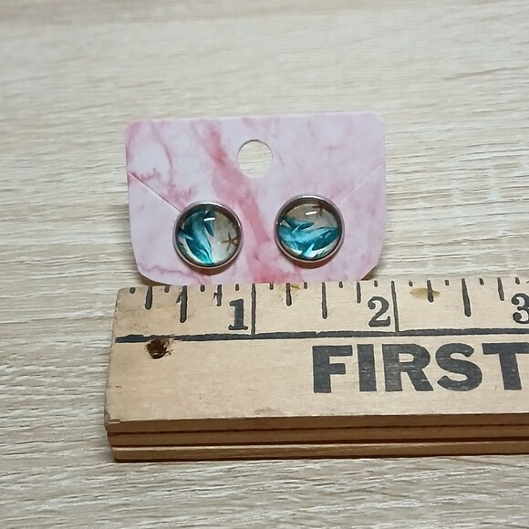 Handmade Silver Tone with Blue Whale Stud Earrings Fashion Jewelry #87 - Picture 9 of 9